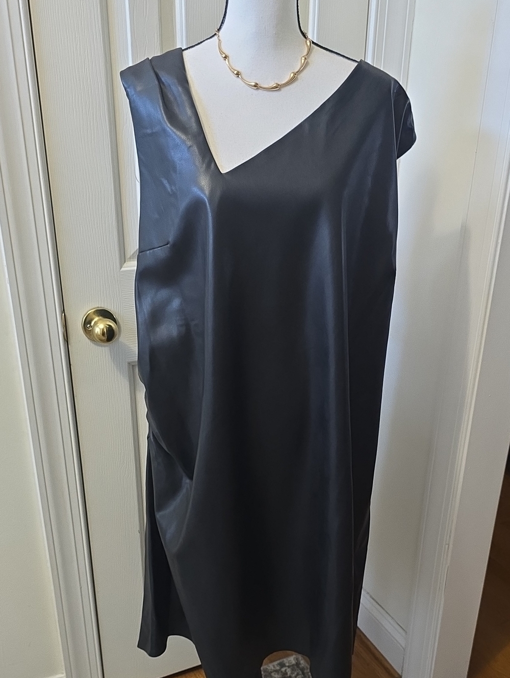 Ashley Graham Brand Women's Plus Size Black V-neckline Faux Leather Dress 30W